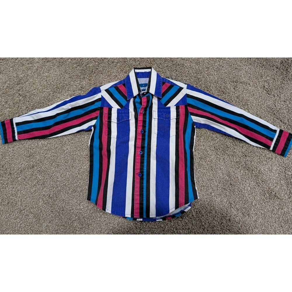Vintage Wrangler Western Shirt Kids Size 6 Multicolor Striped Cowboy Button Up
